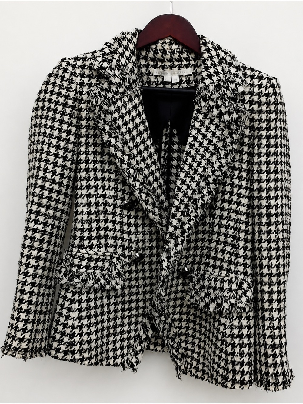 Veronica Beard Black & White Houndstooth Double-Breasted Tweed Blazer - Picture 3 of 4